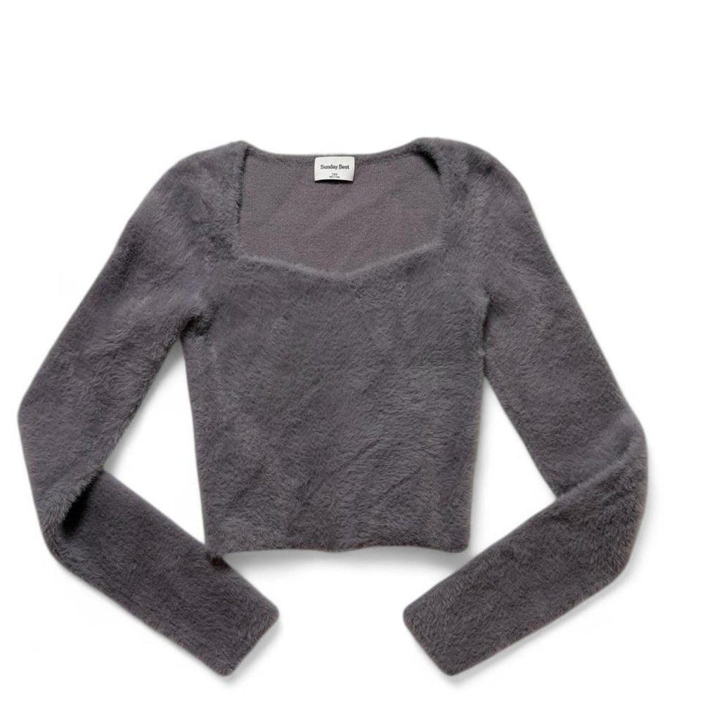 Aritzia Sunday Best Fuzzy Square Neck Cropped Sweater
